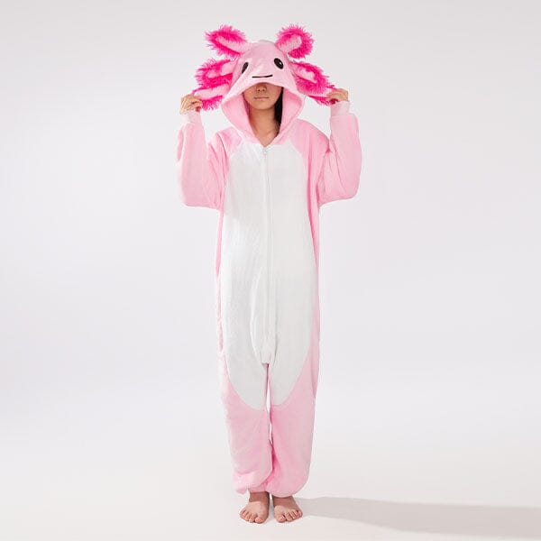 Cozy Cuddler Axolotl Flannel Onesie For Adults & Kids (1pc) Multiple Sizes