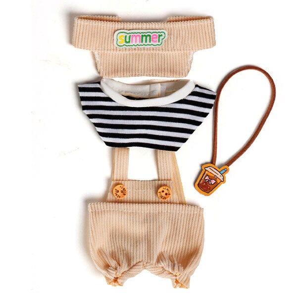 Outfit: Tan Corduroy Overalls & Visor for Dolls - Petite Threads