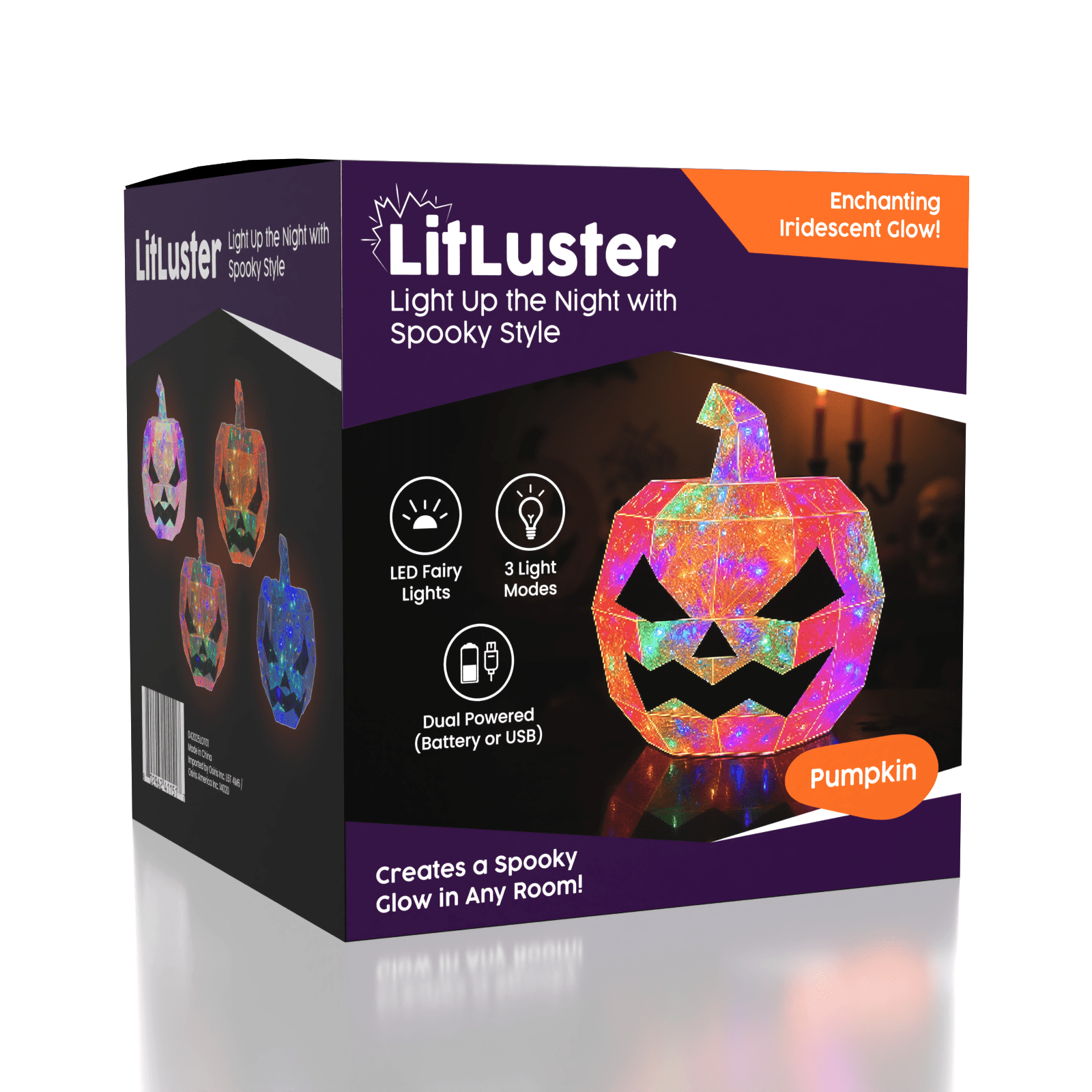 LitLuster LED Holographic Halloween Pumpkin Decor Lamp (1pc) Battery or USB