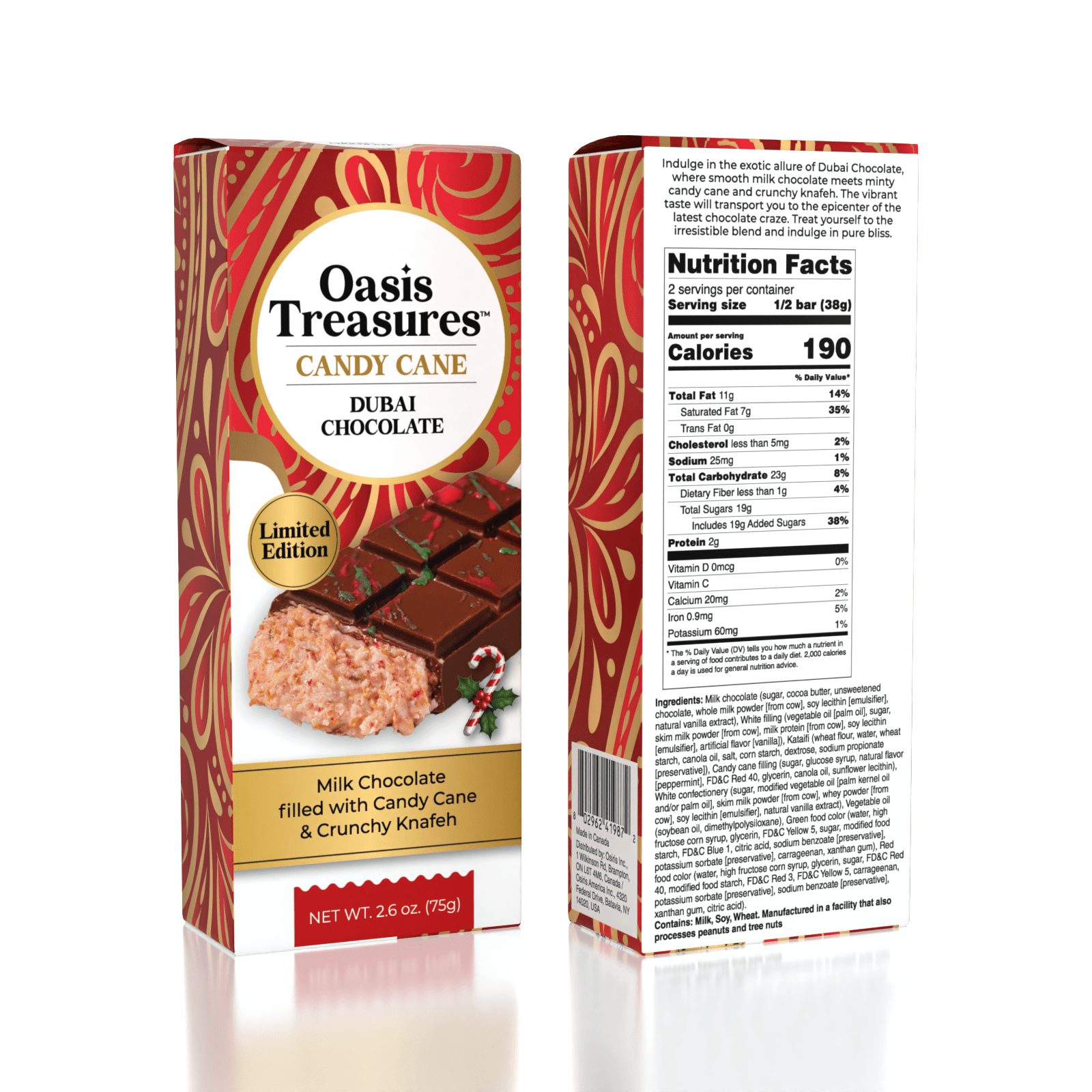 Dubai Chocolate Bar Limited Edition Candy Cane by Oasis Treasures (75g)