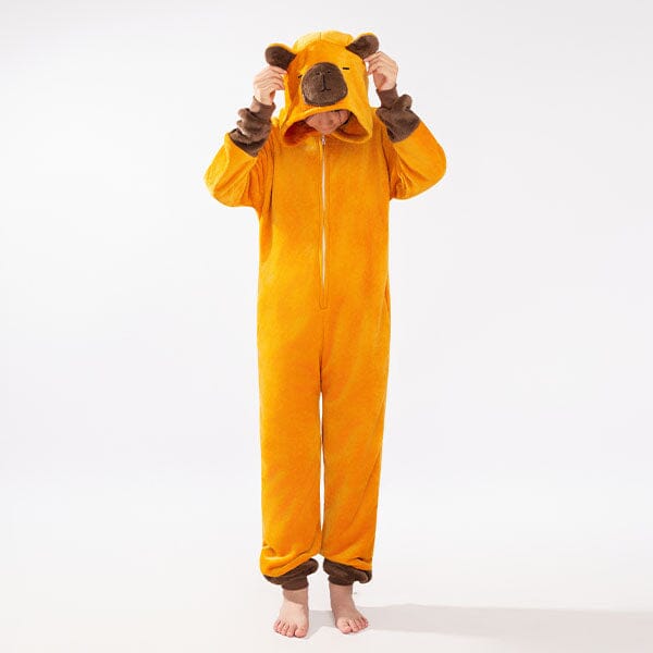 Cozy Cuddler Capybara Flannel Onesie For Adults & Kids (1pc) Multiple Sizes